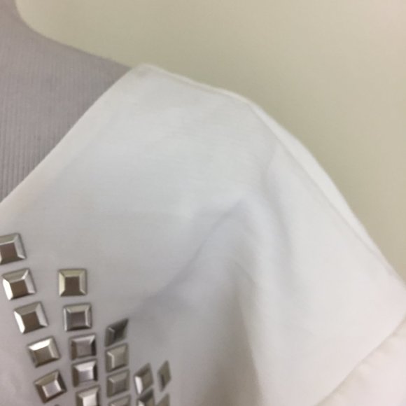 NWOT TOPSHOP White Silver Studded Back Dolman Short Sleeve Shirt - Picture 13 of 14